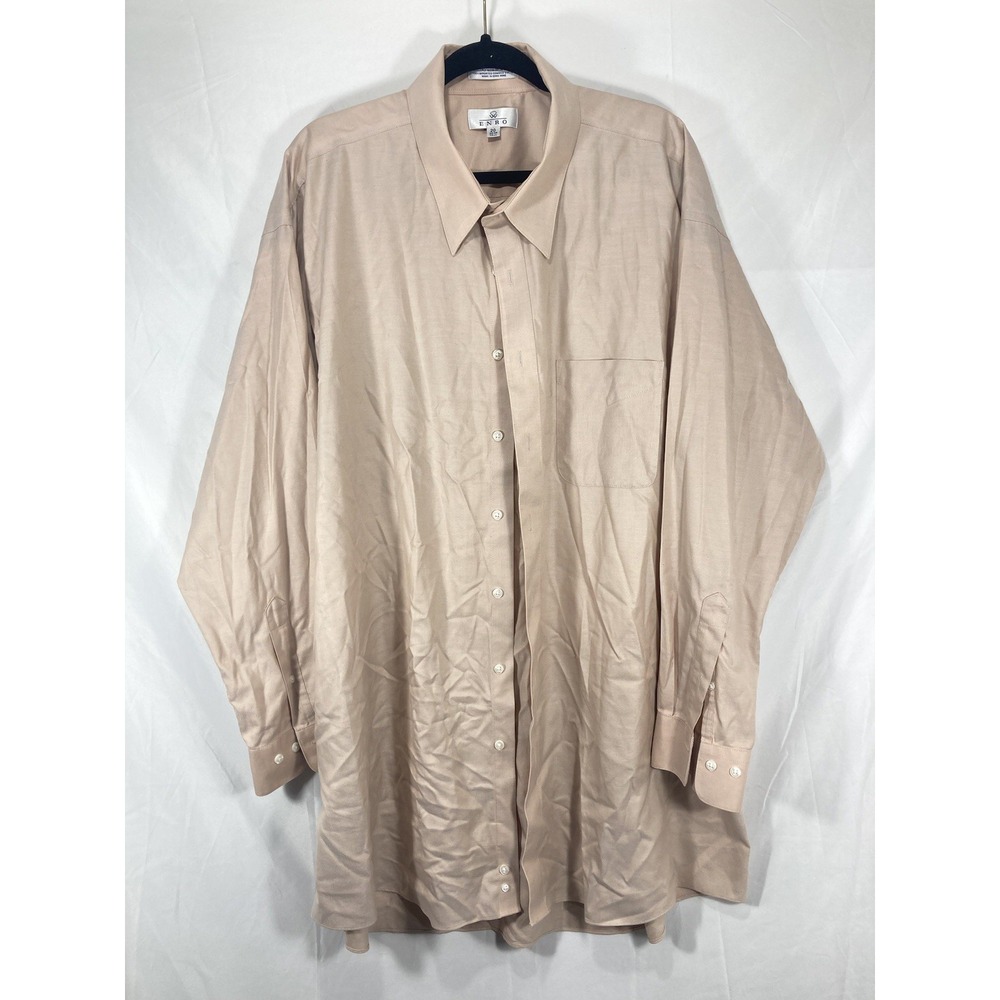 Enro Mens Peach Long Sleeve  Dress Shirt Size 20 100% Imported Combed Cotton